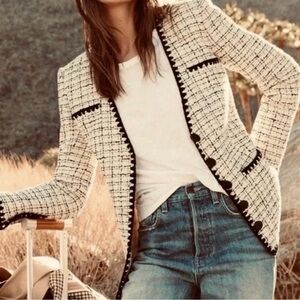 Veronica Beard Albia Tweed Jacket Blazer Ivory White Black Size 2